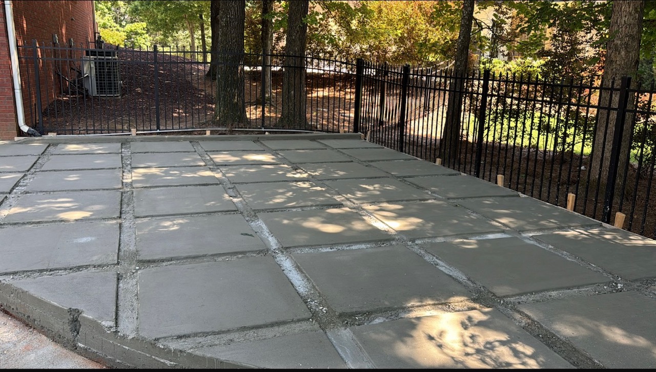 Turf-and-concrete grid patio, alternate angle